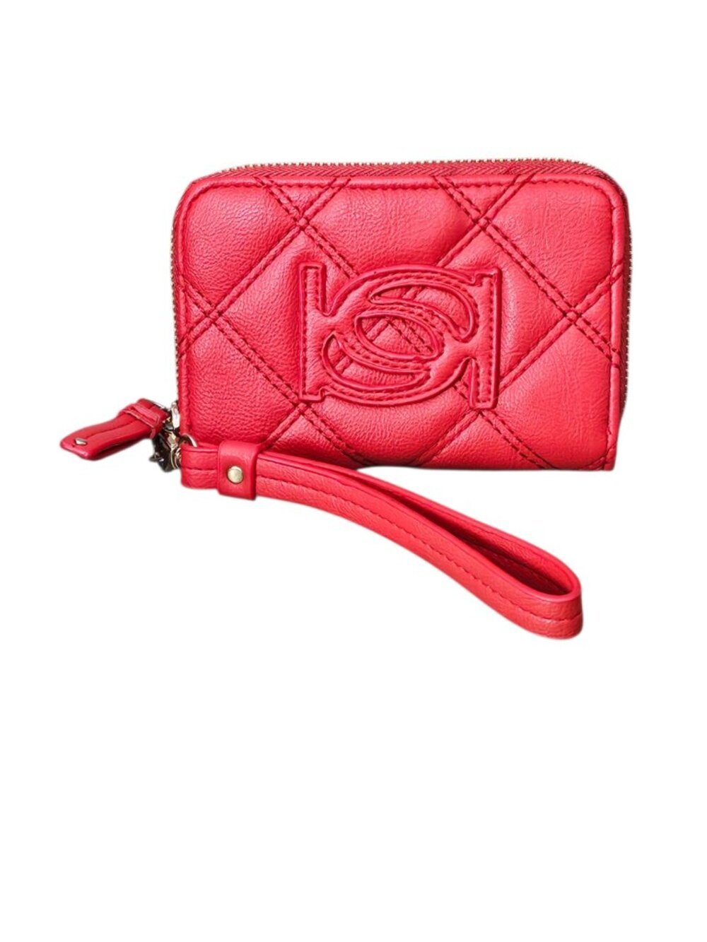 bebe Sophia Red Quilted Zip Around Vegan Leather Wristlet Wallet